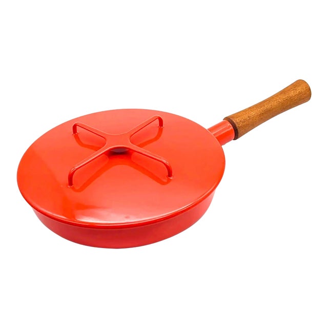 Vintage Dansk Kobenstyle Red Enamel Skillet Pan and Lid Designed by Jens Quistgaard For Sale