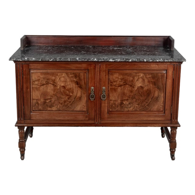 19th Century English Marble Top Walnut Sideboard by P. E. Gane For Sale