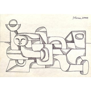 "Face With Shapes" Ink Abstract Drawing Sante Fe Artist For Sale