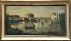 Roman Lanscape Painting, Italian School, Oil on Canvas, Framed
