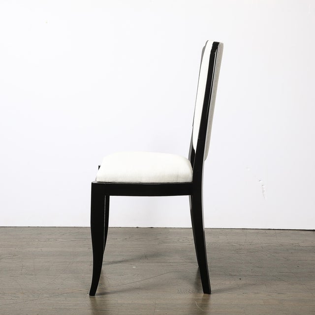 Set of 6 Art Deco Skyscraper Black Lacquer & Off White Upholstery Dining Chairs For Sale - Image 13 of 16