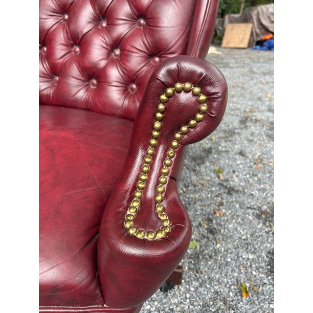 Vintage Omnia Oxblood Leather High-Back Chesterfield Rolling Desk Chair For Sale - Image 4 of 9