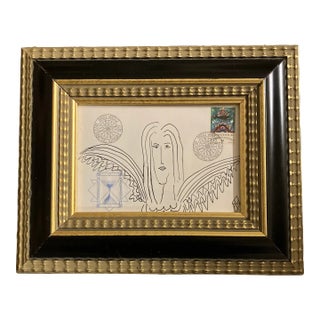 Contemporary Original Judy Henn Abstract Ink Drawing/Collage “First Day With Wings of Time” For Sale