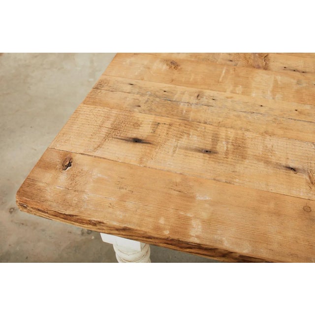 Wood American Country Painted Pine Farmhouse Dining Harvest Table For Sale - Image 7 of 13