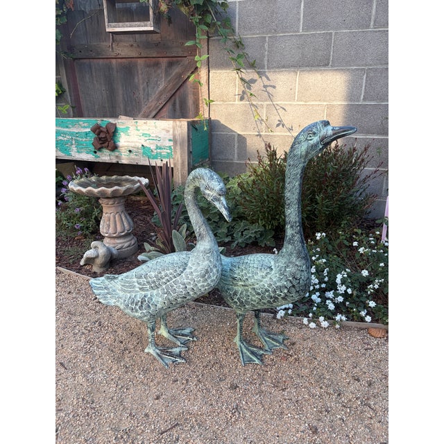 Metal 1990s Pair of Life Size Garden Geese For Sale - Image 7 of 8