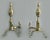 American brass and iron double lemon top andirons with matching lemon top log stops, miniatures of the front finials,...