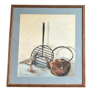 1970’s Original Rustic Watercolor Still Life Painting Signed For Sale