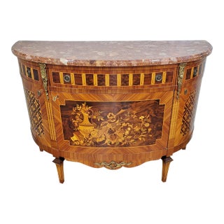 Large Italian French Style Satinwood & Marble Top Demilune Commode Server “Binda Mobili D’Arte Snc” For Sale