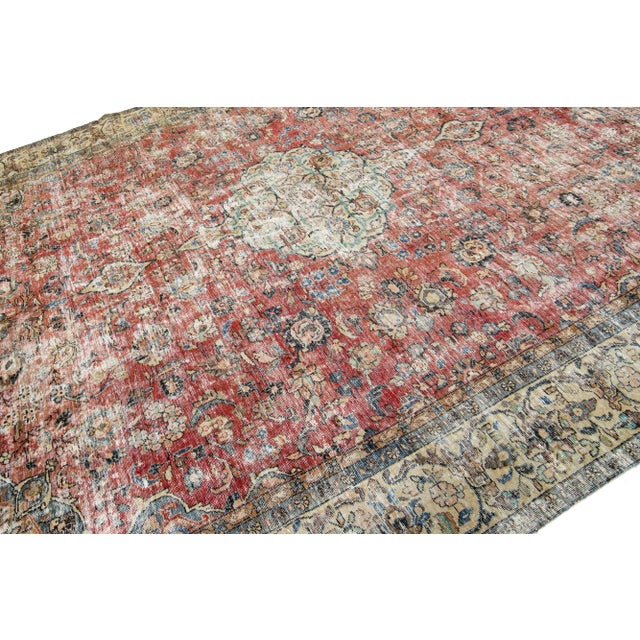 Antique Distrssed Persian Tabriz Wool Rug For Sale In New York - Image 6 of 9