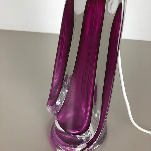 Glass Large Crystal Glass Pink Table Light from Val Saint Lambert, Belgium, 1960s For Sale - Image 7 of 17