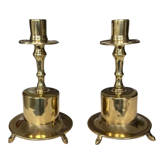 Mid 20th Century Nautical Brass Candlestick Holders-a Pair For Sale