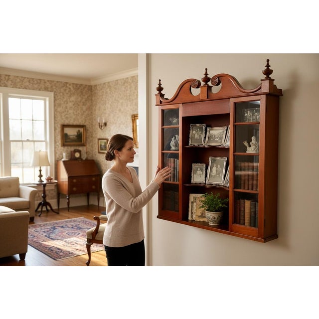 Antique Jacobean Revival Hutch Top Cabinet-Mahogany-1920s Glass Display-Cottage For Sale - Image 4 of 12