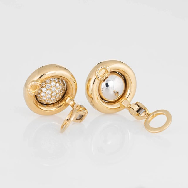 Modern Chopard Diamond Earrings Movable Day Night 18 Karat Yellow Gold Estate Jewellery - 2 Pieces For Sale - Image 3 of 4