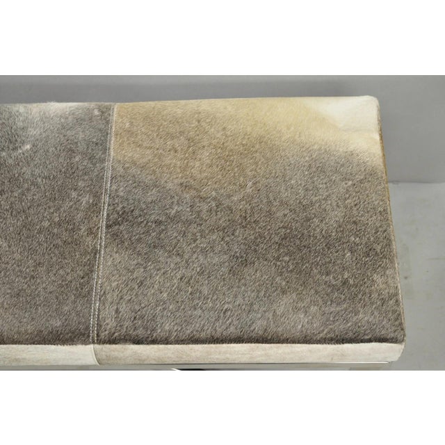 Modern Leather Cowhide Silver Chrome Metal X-Frame Stretcher Base Bench For Sale In Philadelphia - Image 6 of 15