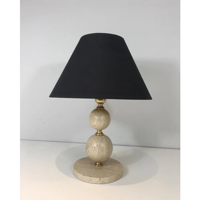 Metal Travertine and Brass Table Lamp For Sale - Image 7 of 13