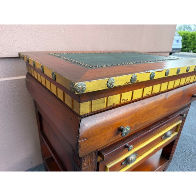 Late 20th Century Vintage GuildMaster Campaign Style Accent Chest With Leather Top For Sale - Image 5 of 12
