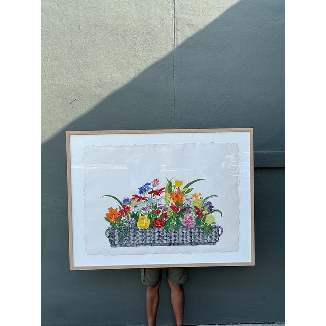 Wood Vintage Monumental Original Watercolor Floral Bouquet on Paper For Sale - Image 7 of 12
