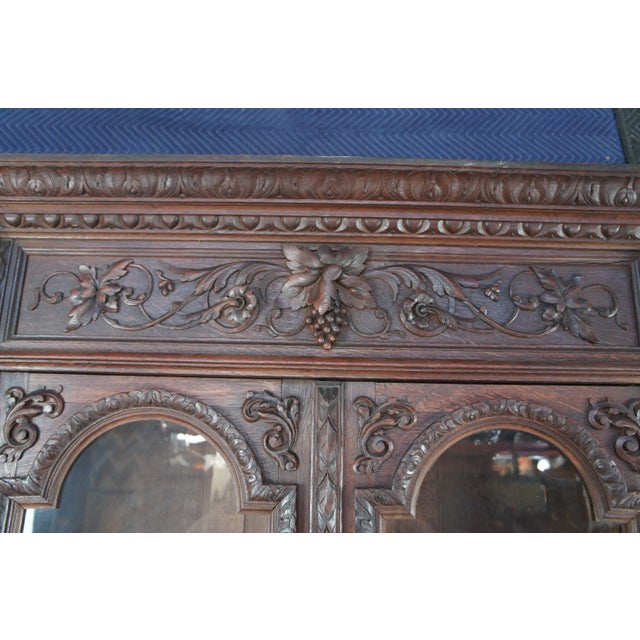 Wood Antique 19th Century French Henry II Carved Oak Hunt Cabinet Bookcase Cupboard For Sale - Image 7 of 12