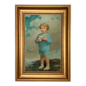 Young Boy With Toy Sailboat Framed 7x11" Print on Canvas