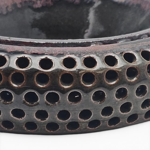 Vintage California Studio Pottery Double Wall Perforated Ikebana Stoneware Bowl For Sale - Image 4 of 11