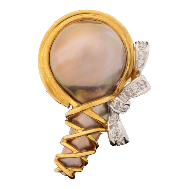 Modernist 14k Two-Tone Gold Diamond Baroque Pearl Ring For Sale