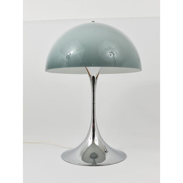 Gold Panthella Table Lamp with Chrome Base and Grey Shade by Verner Panton for Louis Poulsen, 1970s For Sale - Image 8 of 16