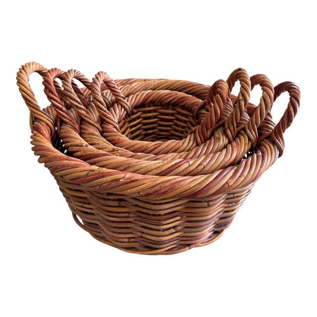 Handwoven Circa 1980 Natural Willow Nesting Baskets - Set of 4 For Sale