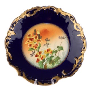 Antique French Art Nouveau Cobalt Porcelain and Ceramic Plate from Limoges For Sale