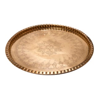 Antique Large Round Etched Bronze Tray with Heart Motif For Sale