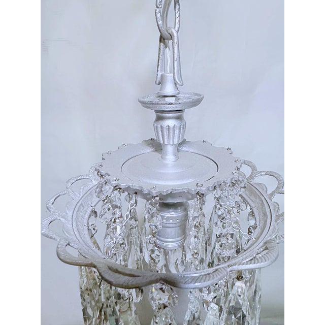 French Provincial Vintage Crystal Prismatic Pendant Chandelier With Silver Frame For Sale - Image 3 of 7