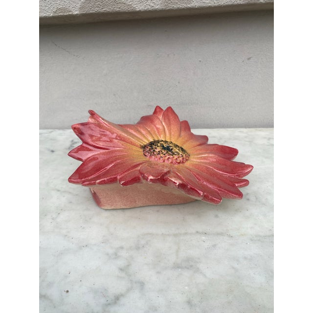 Clement Massier Large Majolica Pink Daisy Wall Pocket Clement Massier, Circa 1890 For Sale - Image 4 of 8