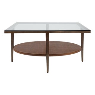 Modern Greg Sheres Style Bronze Cocktail Table with Glass Top For Sale