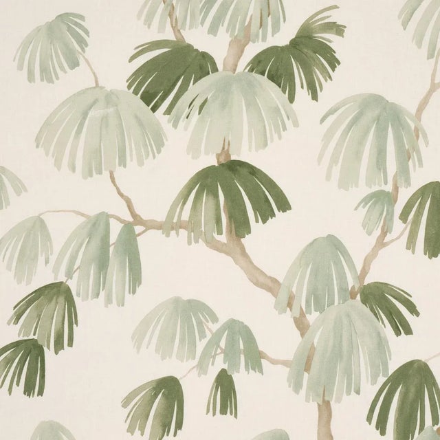 Schumacher X David Kaihoi Weeping Pine Fabric in Sage For Sale