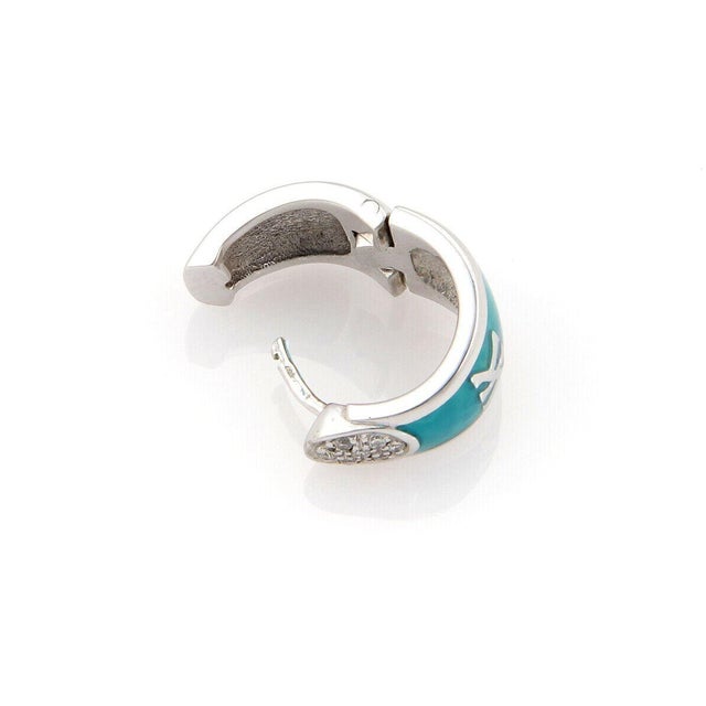 Mid 20th Century Pair of Korloff Diamond & Enamel 18k White Gold Huggie Earrings For Sale - Image 4 of 5