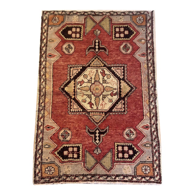 Vintage Turkish Oushak Rug 3'10 X 5'9 For Sale