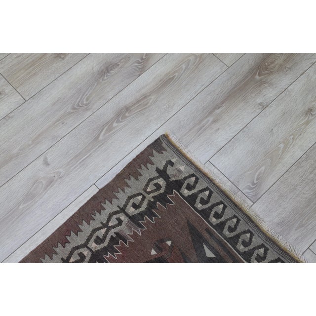 Brown 1980s Tribal Brown Handmade Runner Kelim For Sale - Image 8 of 10