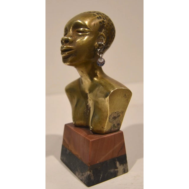 African 1950s Small African Bronze Female Bust Sculpture For Sale - Image 3 of 8