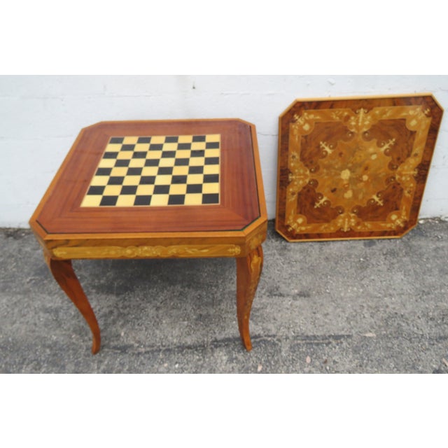 Brown Italian Inlay Multi Games Table Changeable Tops Chess Backgammon Roulette 6036 For Sale - Image 8 of 18