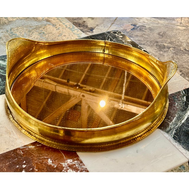 Italian Oval Brass Tray With Mirror, Italy 70s For Sale In Los Angeles - Image 6 of 8