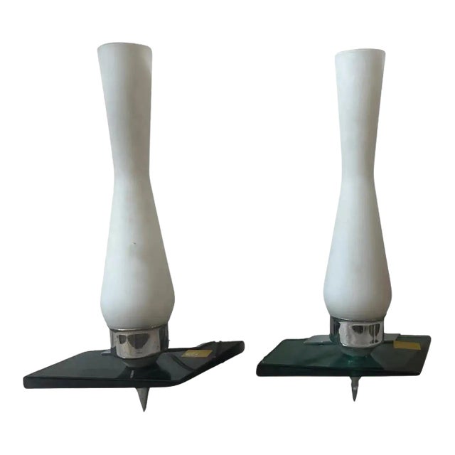 Set of Two 1960s Fontana Arte Style Mid-Century Modern Italian Wall Sconces For Sale