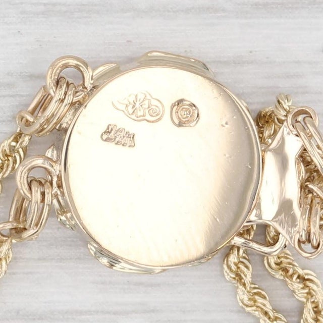 Cultured Pearl Flower Clasp Slide Charm Bracelet 14k Gold 7.25" Old Victoria For Sale - Image 4 of 6