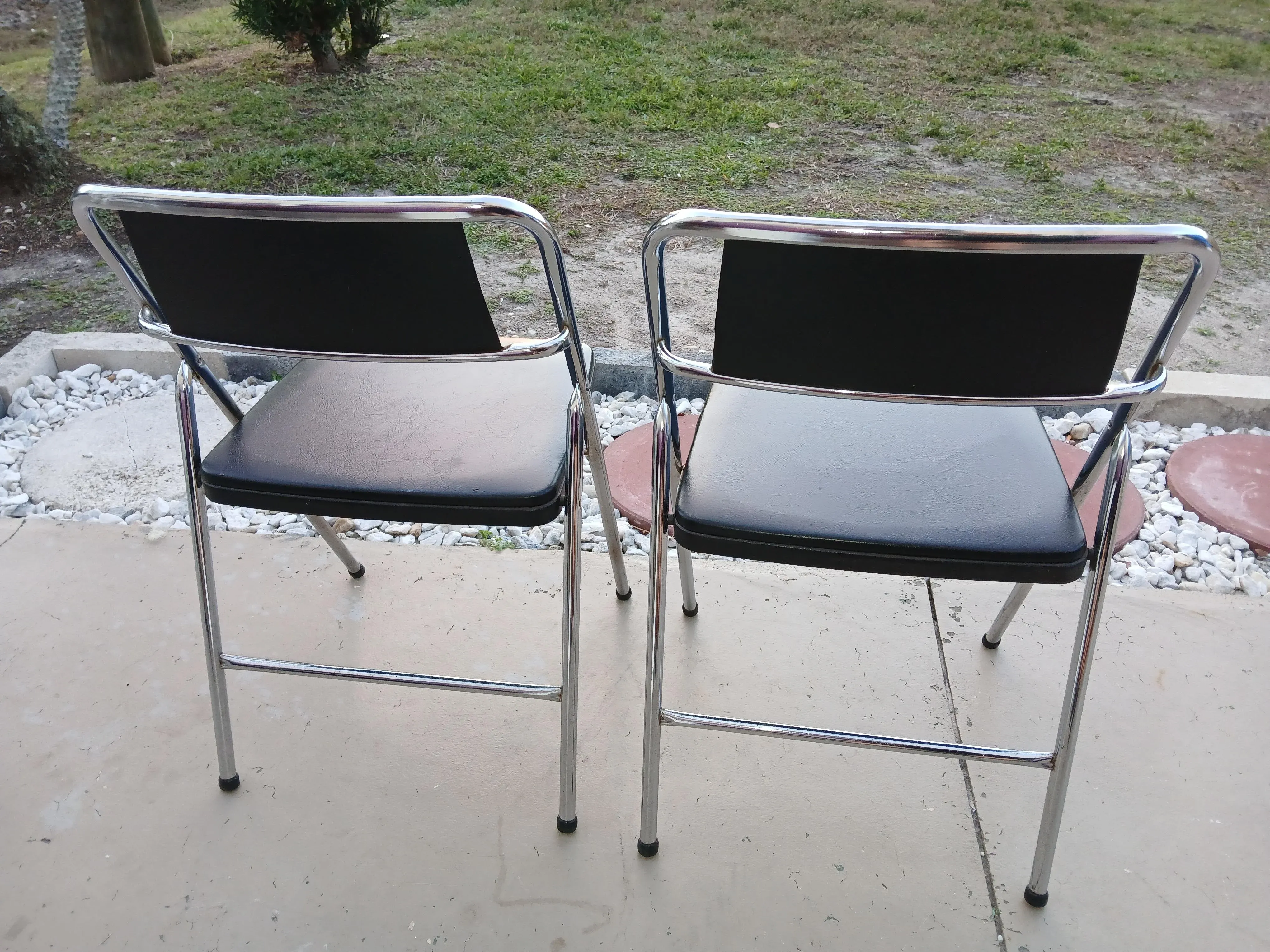 貴重!!　50～60's　USA製　COSCO　スチールチェアー　美品 1950s Vintage Cosco Chrome and Black Vinyl Folding Chair Set of