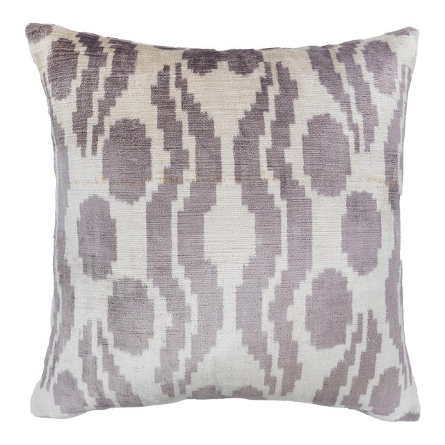 Chouchou Touch Chintamany Silk Velvet Ikat Pillow Cover For Sale
