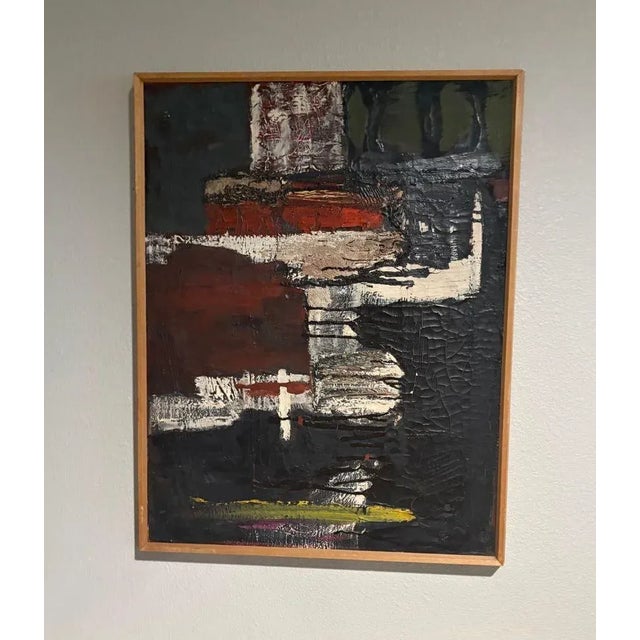 Mid-Century Modern Mid-Century Modern Abstract Oil Painting by Artist Betty Huberich, Framed For Sale - Image 3 of 7