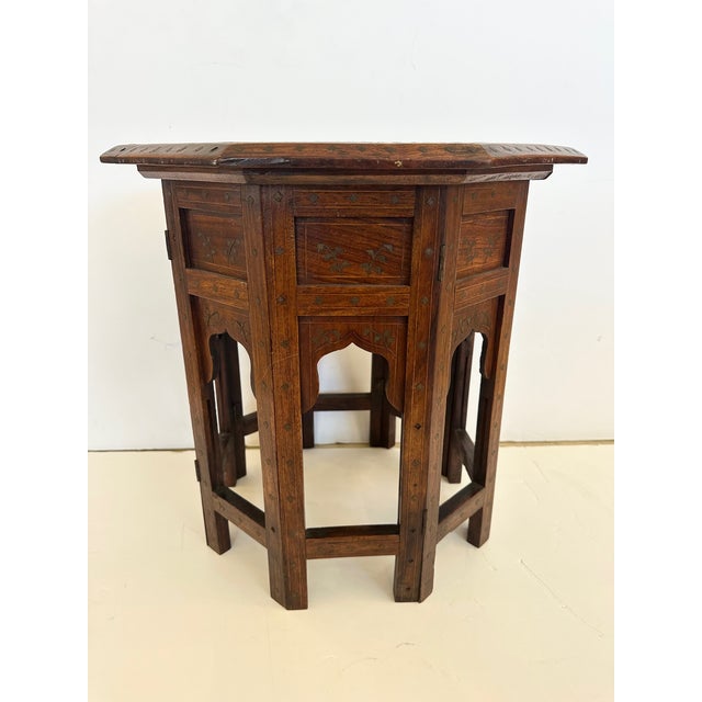Octagonal Vintage Inlaid Moroccan Side Table For Sale - Image 9 of 14