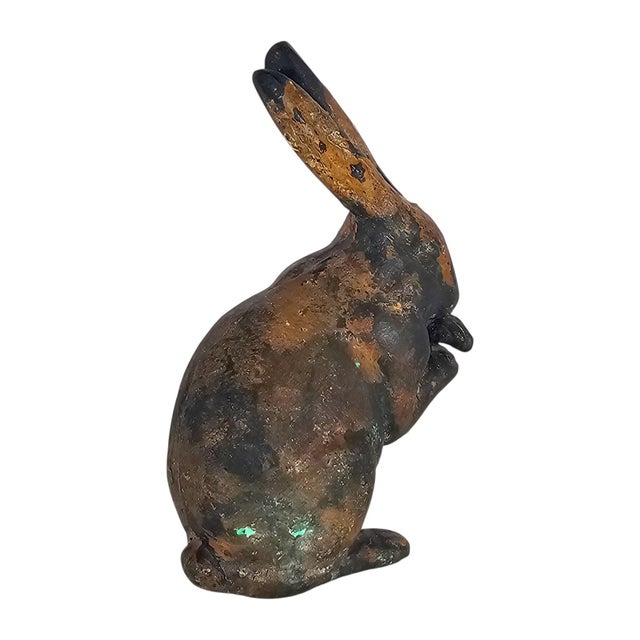 Mid-Century Japanese Showa Cast Iron Patinated Seated Rabbit Sculpture For Sale - Image 9 of 11