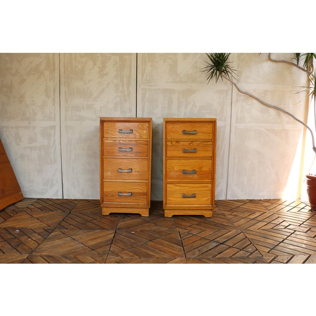 1940s Vintage Pair of 1940s Solid Oak Nightstands For Sale - Image 5 of 18