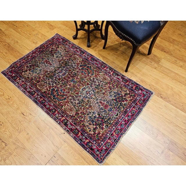 19th Century Persian Kerman Lavar Rug, All-Over Floral Pattern, Ivory & Green, 3’ X 5’ For Sale - Image 9 of 12