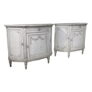 Pair of Large Antique French Louis XVI Style Painted Demi-Lune Buffets, 1900s For Sale