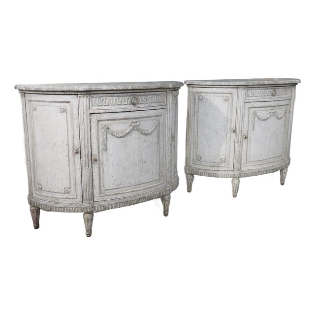 Pair of Large Antique French Louis XVI Style Painted Demi-Lune Buffets, 1900s For Sale